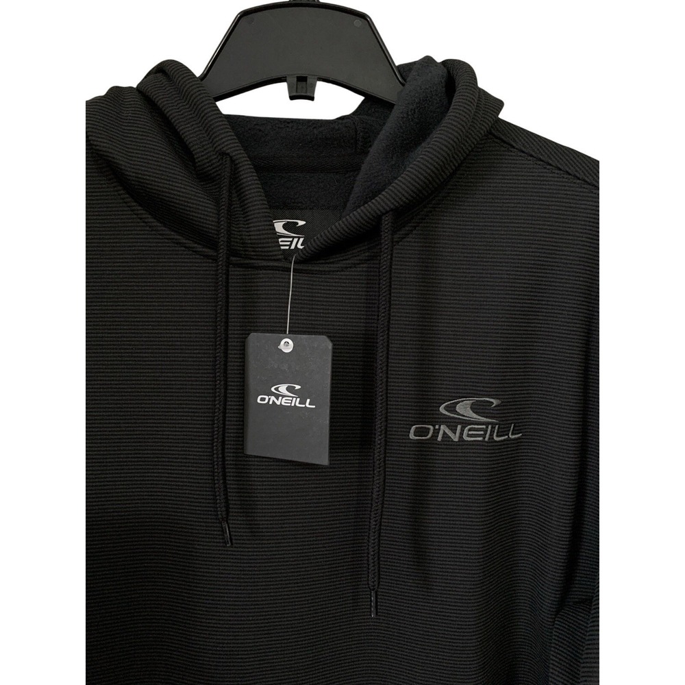 NWT O'Neill Stripe Fuzzy Fleece Pullover Hoodie Men's XL Black Soft‎ Warm Cozy